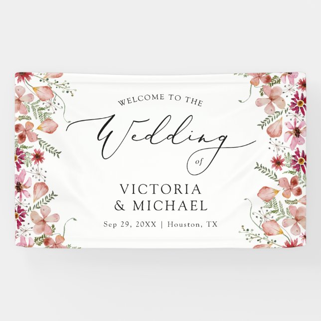 Elegant Floral Welcome to Wedding  Banner (Horizontal)