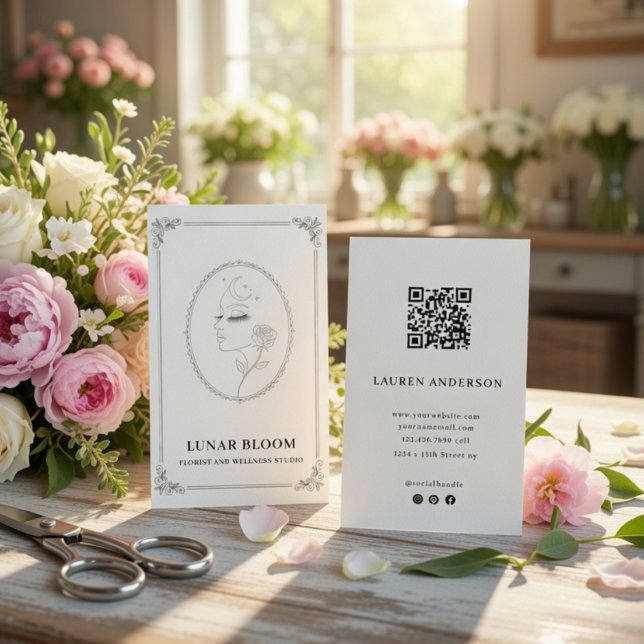 Elegant Floral Wellness Business Card with QR Code (Creator Uploaded)