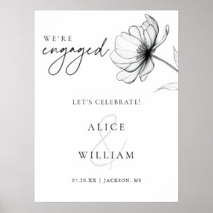 Elegant Floral We're Engaged Engagement Party Sign