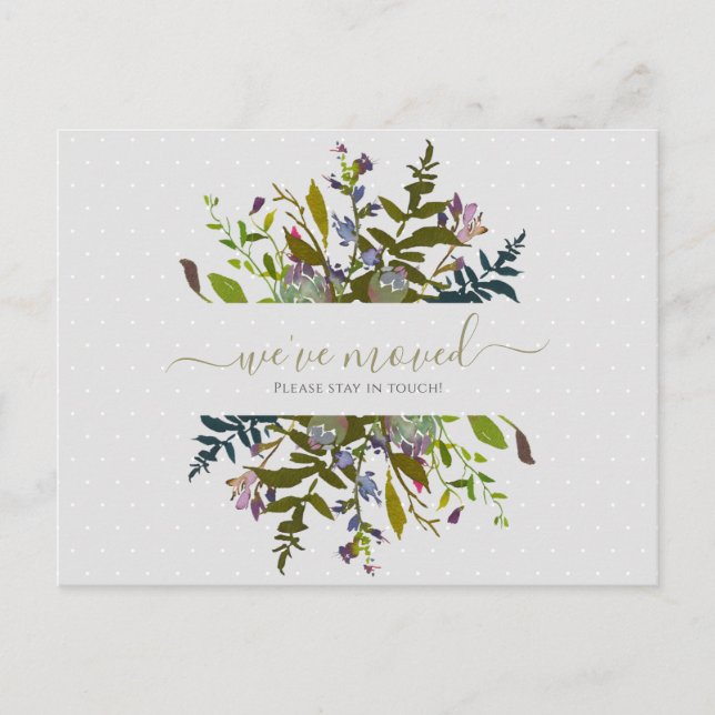 Elegant Floral We've Moved Script Announcement Postcard (Front)