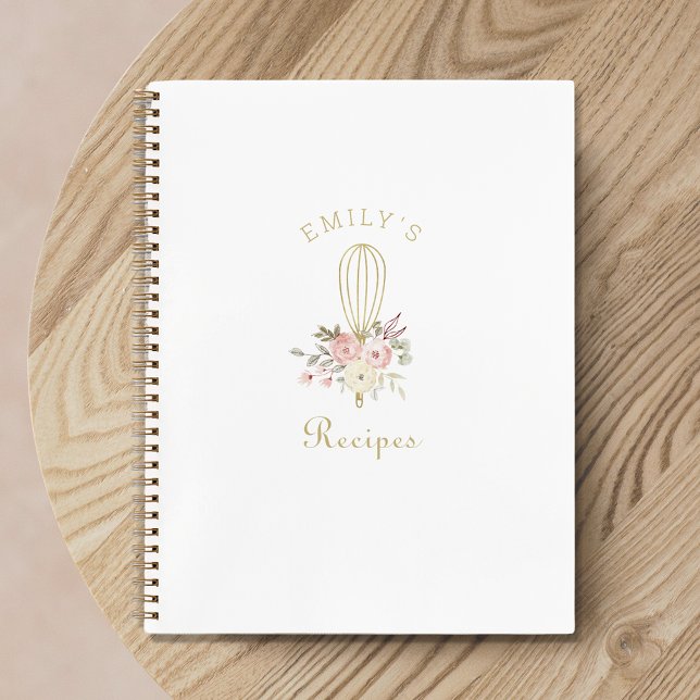 Elegant Floral Whisk Custom Name Recipe Notebook (Creator Uploaded)