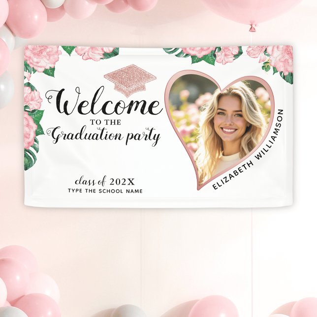 Elegant Floral White and Pink Graduation Welcome Banner (Creator Uploaded)