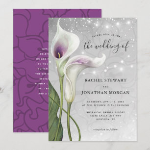 Elegant Floral White and Purple Calla Lily Wedding Invitation