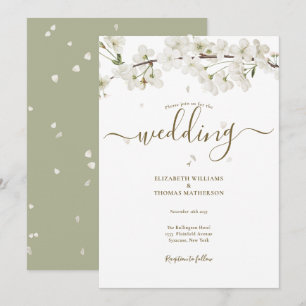 Elegant Floral White Blossom Script Wedding Invitation