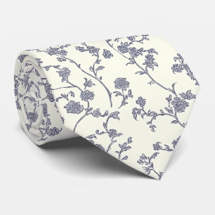 Elegant floral white blue neck tie