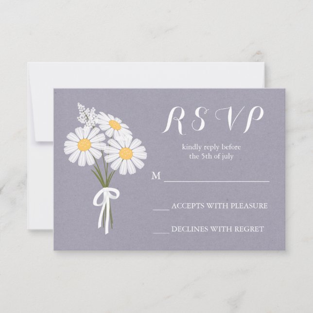 Elegant Floral White Daisies Bouquet RSVP Wedding (Front)