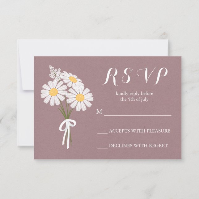 Elegant Floral White Daisies Bouquet RSVP Wedding (Front)