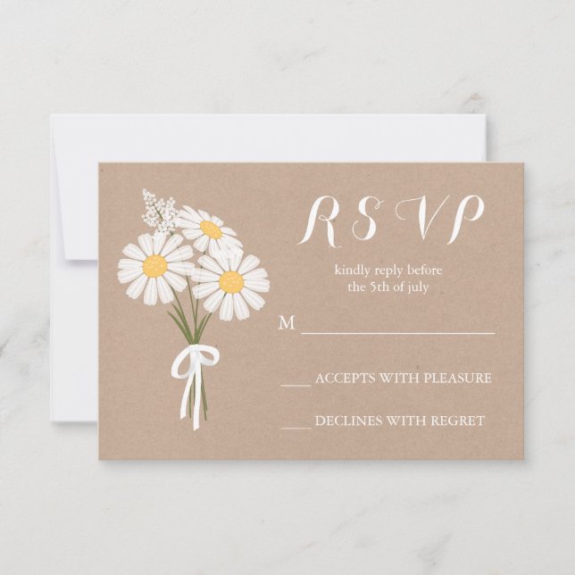 Elegant Floral White Daisies Bouquet RSVP Wedding (Front)