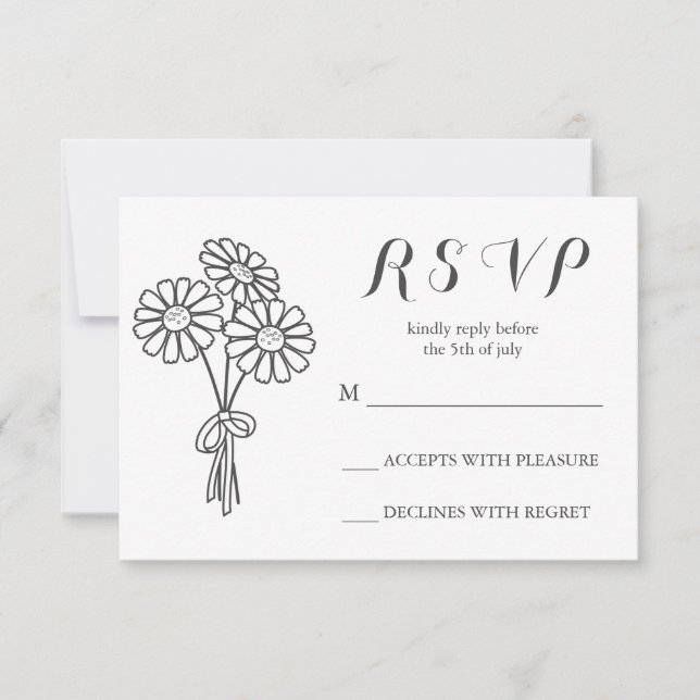 Elegant Floral White Daisies Bouquet RSVP Wedding (Front)