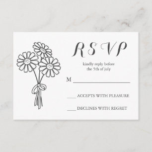 Elegant Floral White Daisies Bouquet RSVP Wedding Card