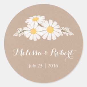 Elegant Floral White Daisies Bouquet Wedding Classic Round Sticker