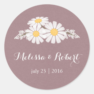 Elegant Floral White Daisies Bouquet Wedding Classic Round Sticker
