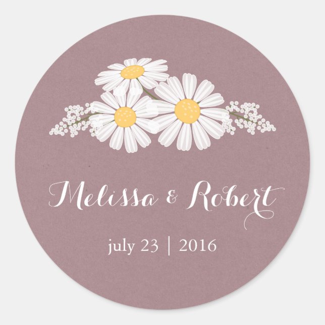 Elegant Floral White Daisies Bouquet Wedding Classic Round Sticker (Front)