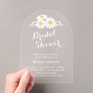 Elegant Floral White Daisies Bridal Shower Acrylic Invitations