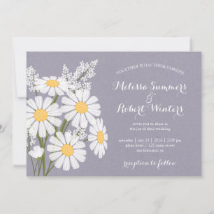 Elegant Floral White Daisies Lavender Wedding Invitation