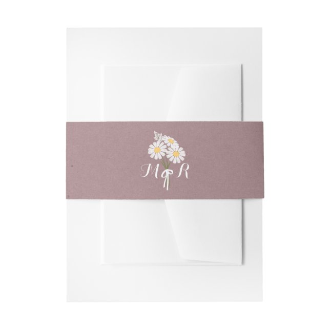 Elegant Floral White Daisies Monogram Wedding Invitation Belly Band (Front Example)