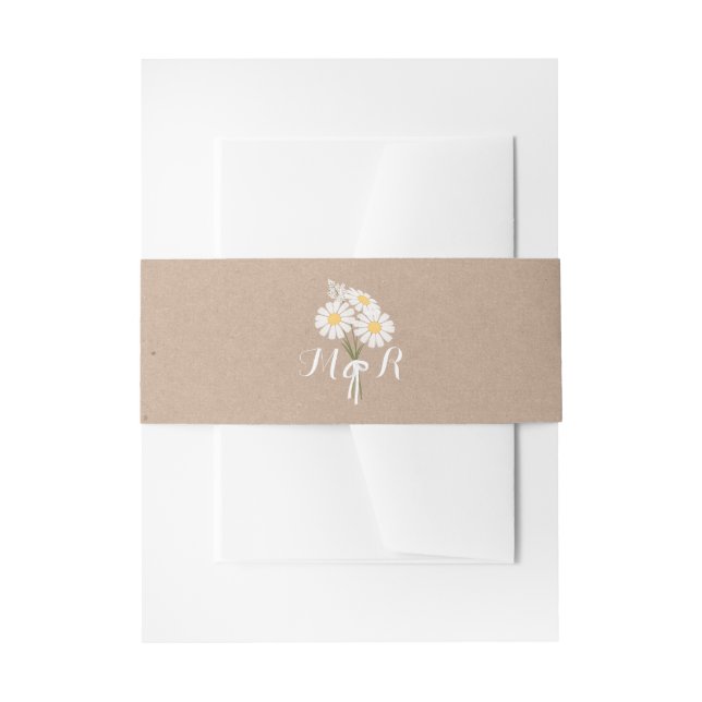 Elegant Floral White Daisies Monogram Wedding Invitation Belly Band (Front Example)