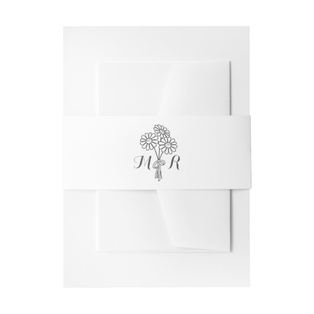 Elegant Floral White Daisies Monogram Wedding Invitation Belly Band (Front Example)
