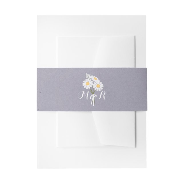 Elegant Floral White Daisies Monogram Wedding Invitation Belly Band (Front Example)