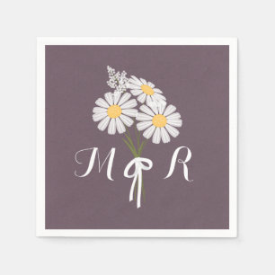 Elegant Floral White Daisies Monogram Wedding Napkin