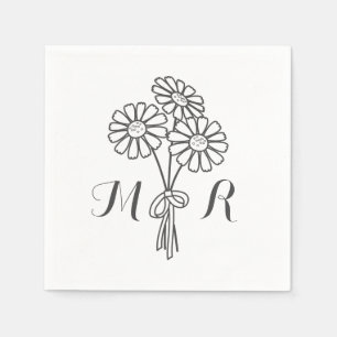 Elegant Floral White Daisies Monogram Wedding Napkin