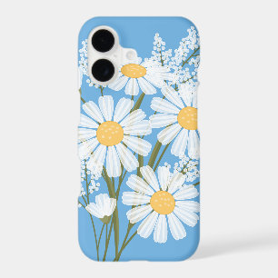 Elegant Floral White Daisies on Blue