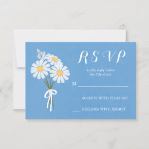 Elegant Floral White Daisies on Blue RSVP Wedding Card