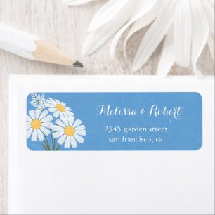 Elegant Floral White Daisies on Blue Wedding