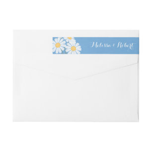 Elegant Floral White Daisies on Blue Wedding Wrap Around Label