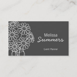 Elegant Floral White Daisies on Dark Grey Business Card