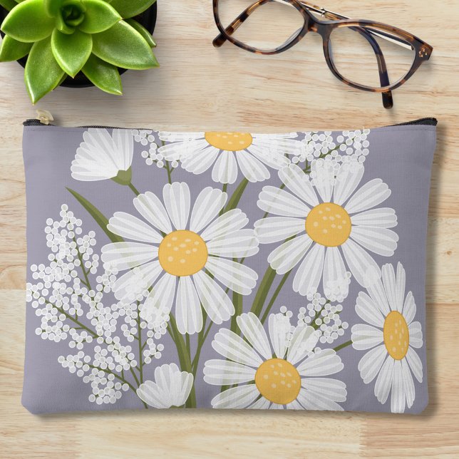 Elegant Floral White Daisies on Lavender Accessory Pouch (Creator Uploaded)