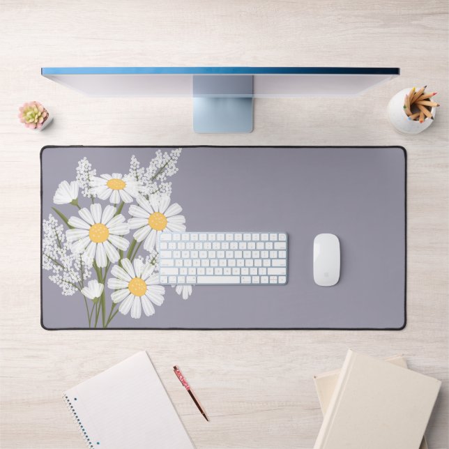 Elegant Floral White Daisies on Lavender Desk Mat (Office 1)