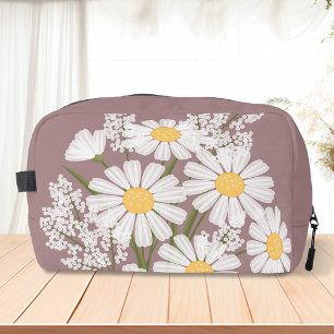 Elegant Floral White Daisies on Rosy Brown Dopp Kit