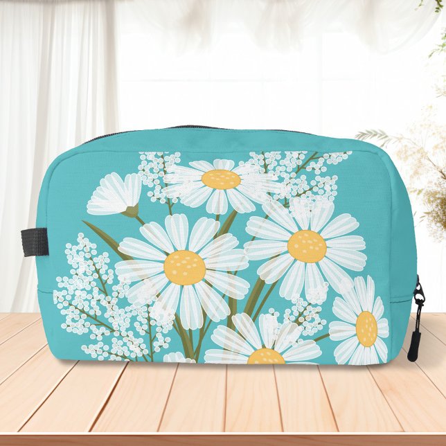 Elegant Floral White Daisies on Teal Dopp Kit (Creator Uploaded)
