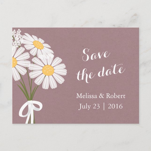 Elegant Floral White Daisies Pink Save the Date Announcement Postcard (Front)