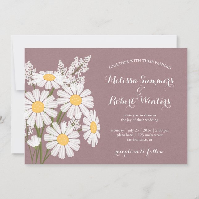 Elegant Floral White Daisies Pink Wedding Invitation (Front)