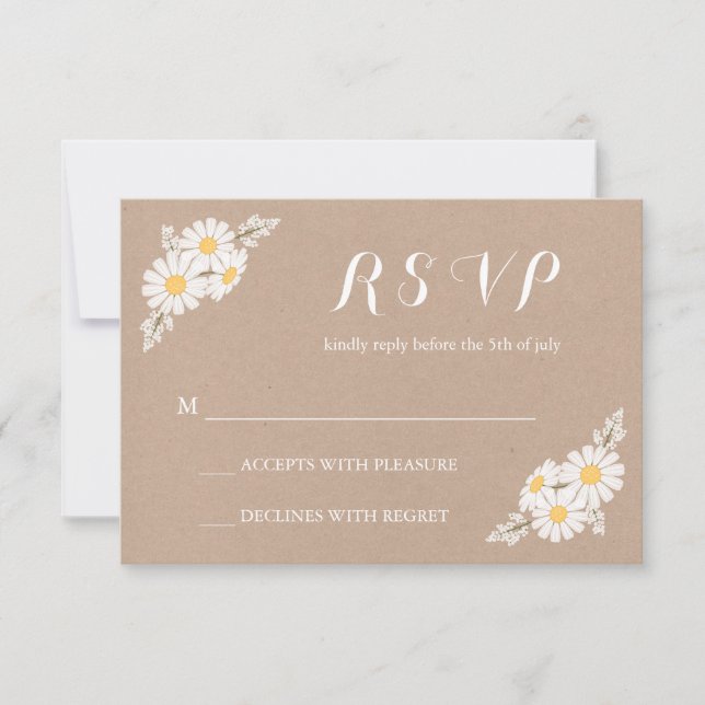 Elegant Floral White Daisies RSVP Wedding (Front)