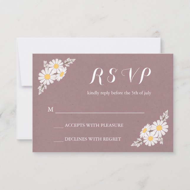 Elegant Floral White Daisies RSVP Wedding (Front)