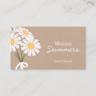 Elegant Floral White Daisies Rustic Business Card