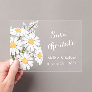 Elegant Floral White Daisies Save the Date Acrylic Invitations