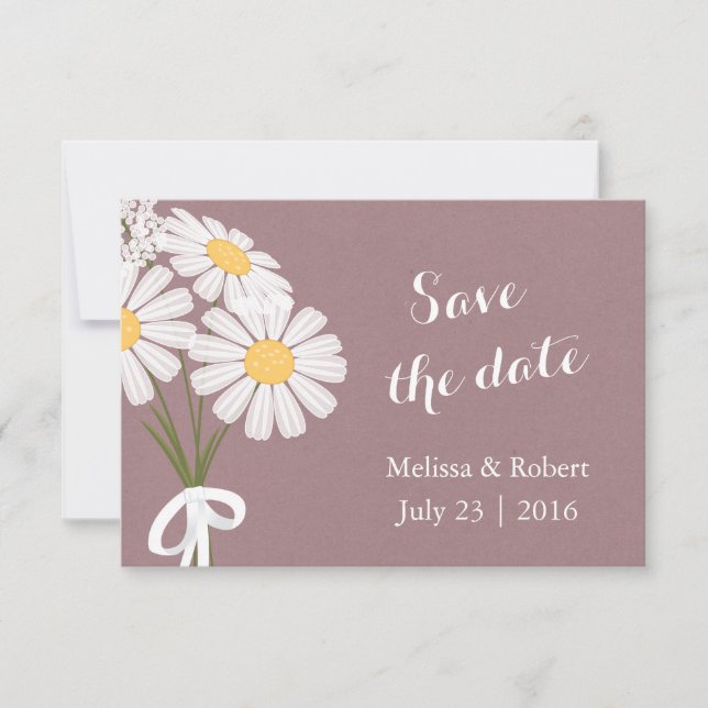 Elegant Floral White Daisies Save the Date Wedding (Front)