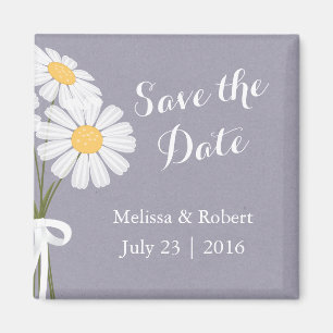 Elegant Floral White Daisies Save the Date Wedding Magnet