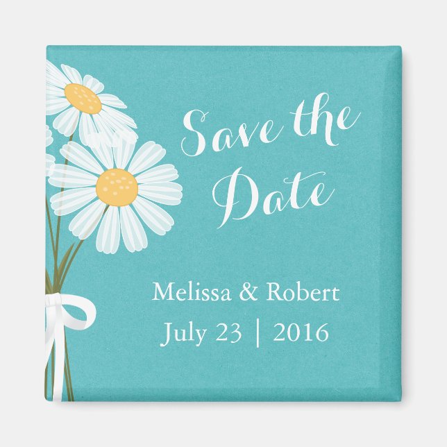Elegant Floral White Daisies Save the Date Wedding Magnet (Front)