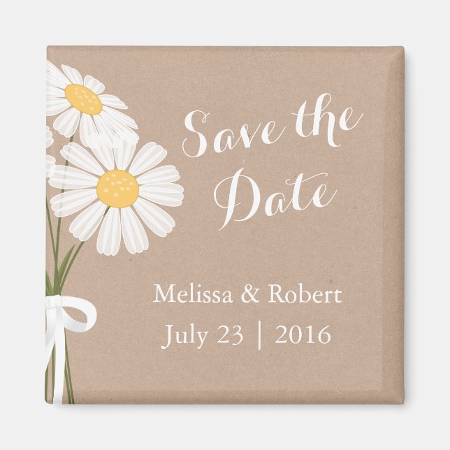 Elegant Floral White Daisies Save the Date Wedding Magnet (Front)