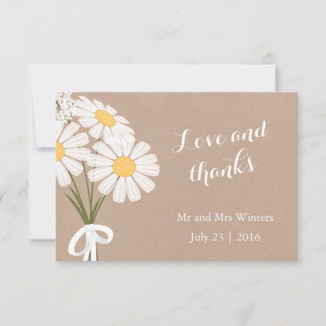 Elegant Floral White Daisies Thank You Wedding Card (Front)