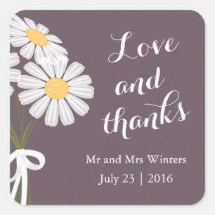 Elegant Floral White Daisies Thank You Wedding Square Sticker