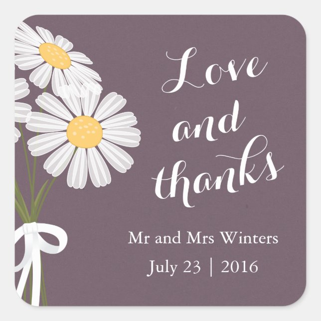 Elegant Floral White Daisies Thank You Wedding Square Sticker (Front)