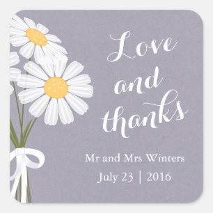 Elegant Floral White Daisies Thank You Wedding Square Sticker