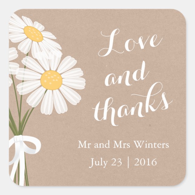 Elegant Floral White Daisies Thank You Wedding Square Sticker (Front)
