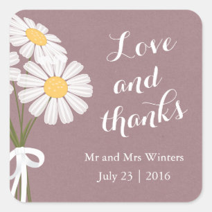 Elegant Floral White Daisies Thank You Wedding Square Sticker